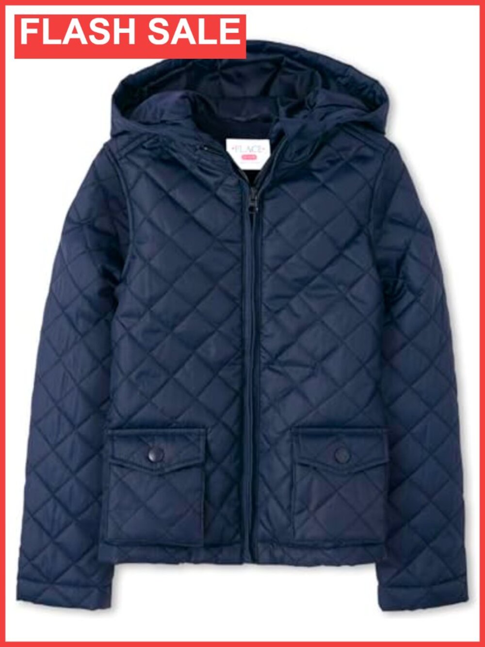 Girls Quilted Hooded Puffer Jacket Zip Up Water Resistant